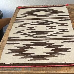 Vintage Navajo Style Handwoven Wool Rug Geometric Reversible Natural Dye